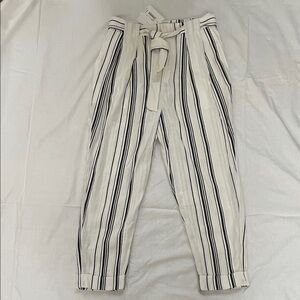 Ted Baker London Striped Ankle Pants Cream and Black Linen/Cotton SZ 8 - NWT!